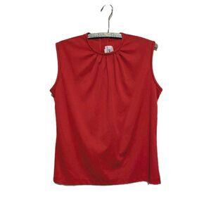 Vintage 80's L 12 Teddi Poly Blouse Shirred Neck Shell Top Zip Back S/L